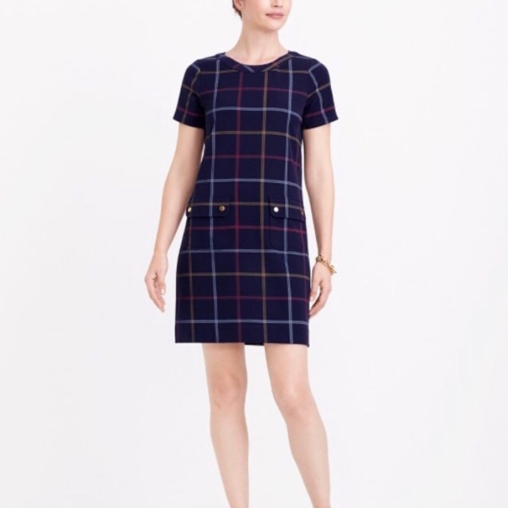 J.CREW Blue Plaid Pocket Shift Dress Size 6